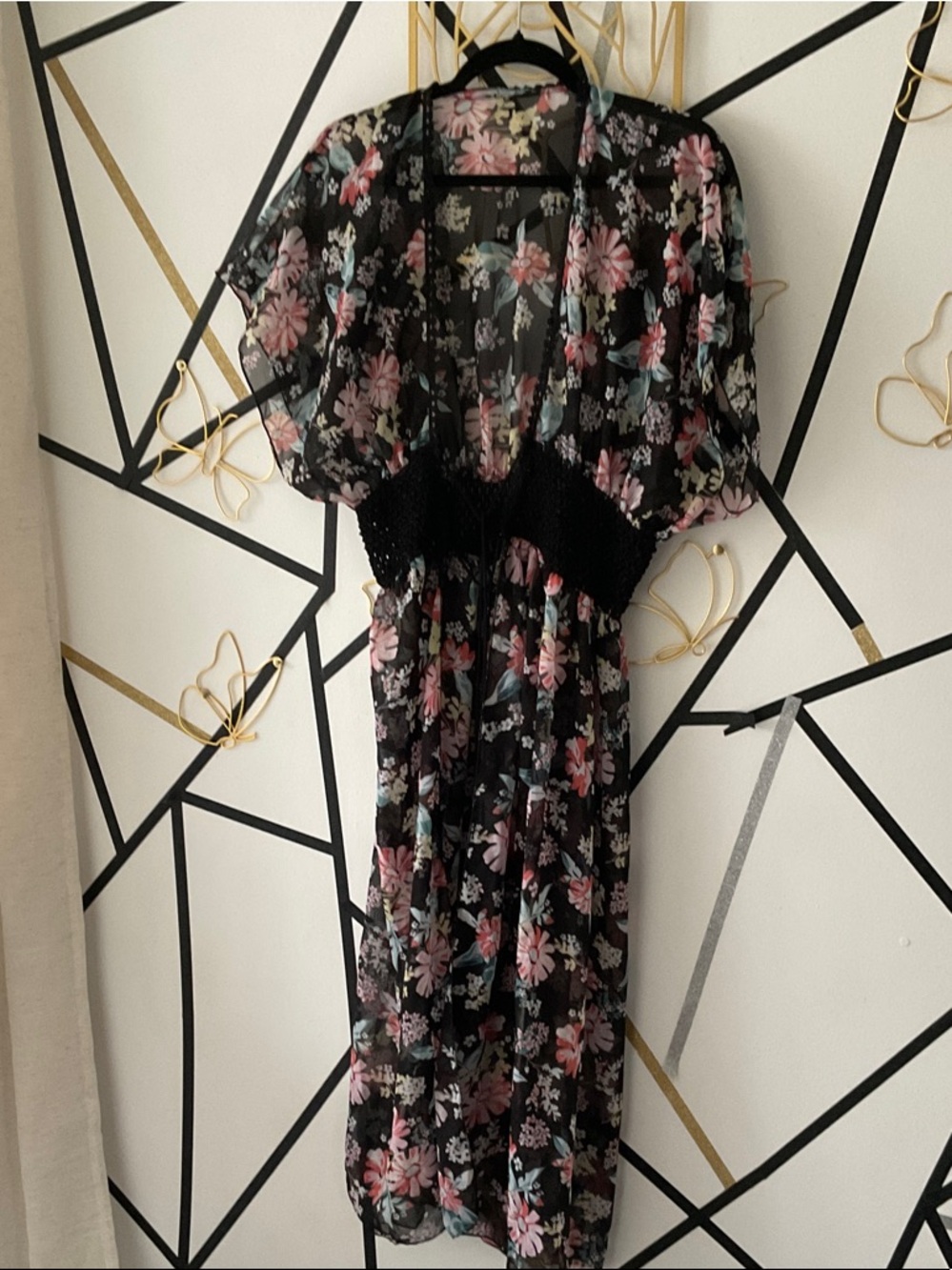Floral Sheer Black Maxi Dress